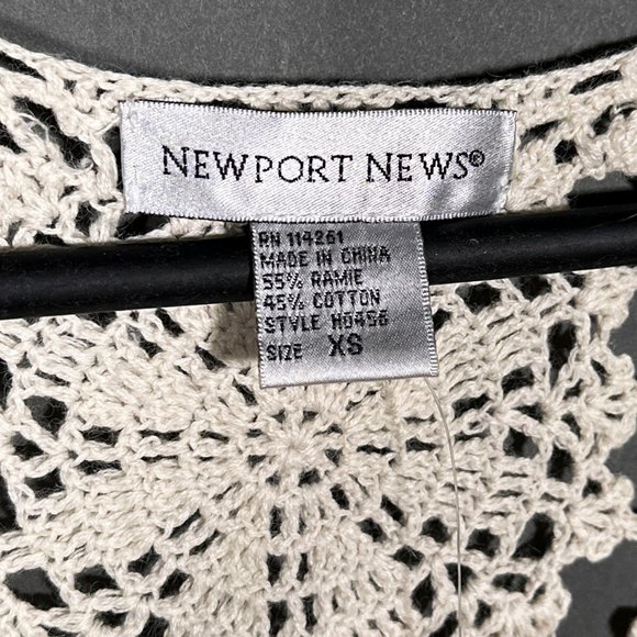 Newport News Sweater Top Crochet Cream/Antique White V Neck Size XS - Picture 3 of 8